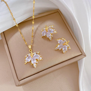 Fashion Micro-inlaid Necklace Earrings Set light Luxury